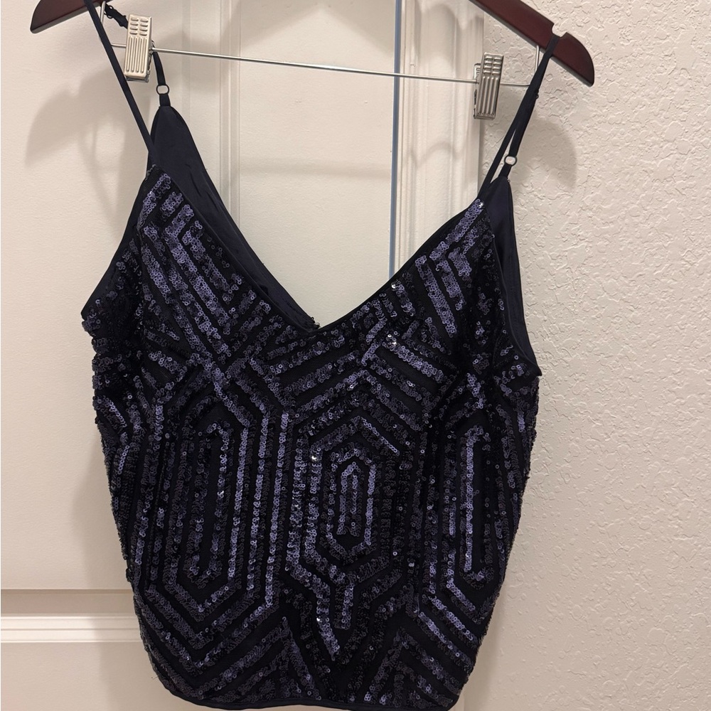 Forever 21 Sequin Embellished Navy Blue Top